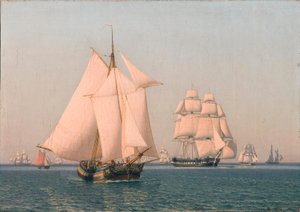 Skip under seil i mild bris på en klar sommerettermiddag av Christoffer Wilhelm Eckersberg