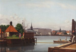Børsen, Christiansborg og Holmens kirke, sett fra stedet til Asiatisk Kompani. av Christoffer Wilhelm Eckersberg
