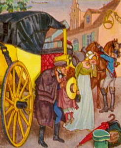 Avreise i vogn (fargelitografi)