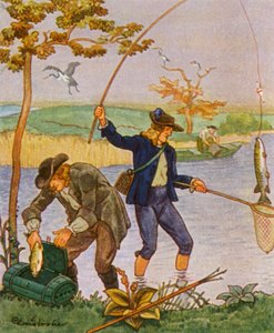 Fiske og sportsfiske (fargelitografi)