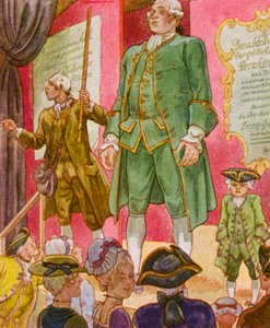 Schaubude / Messebod (fargelitografi)