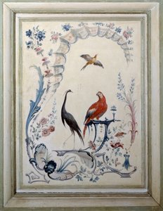 Fugletegn på den store stuen til slottet Champs sur Marne. Maleri av Christophe Huet (1700-1759)