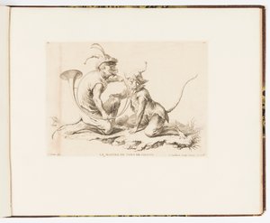 Plate 10, Jakthornets mester, apekatt eller ulike handlinger i menneskelivet representert av aper av Christophe Huet