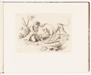 Plate 2, Le Corps de Chasse (Jakthornet), Monkey-antikk eller forskjellige handlinger av menneskeliv representert av aper av Christophe Huet