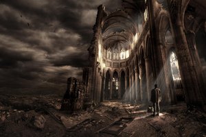 Mann i en ødelagt katedral av Christophe Kiciak