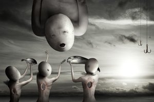 Et surrealistisk fiskeoffer av Christophe Kiciak