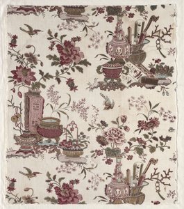 Fragment av treblokktrykt bomull, ca. 1780.
