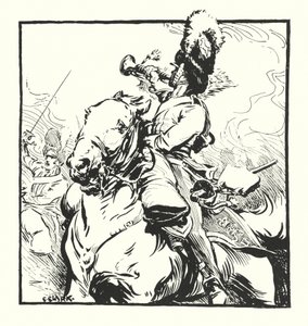 Bugler of the Scots Greys, tegner for en annonse for Major Drapkin & Co