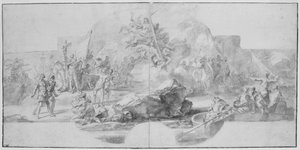 The Landing of Columbus in America, studie for et maleri (ødelagt i 1777) for Sala del Minor Consiglio, Palazzo Ducale, Genova