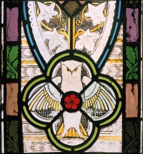 Ugle og blomst, 1865 (farget glass) av Christopher Dresser