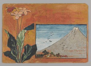 Fuji med blomster (wc på papir)