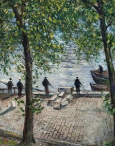 Fiskere på Seinen, 1939 av Christopher Richard Wynne Nevinson