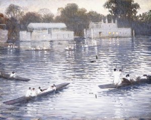 Søndag kveld, Punts on the Thames i Henley, 1924 av Christopher Richard Wynne Nevinson