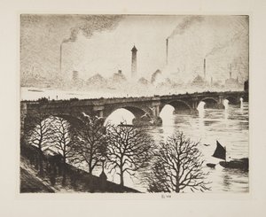 Waterloo Bridge fra et Savoy-vindu, pub.1925 (etsing) av Christopher Richard Wynne Nevinson