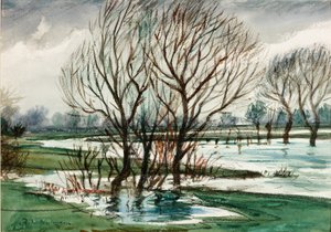 Willows, ca 1927 (Akvarell og kritt) av Christopher Richard Wynne Nevinson