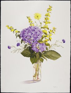 Blå hortensia med gul løsstrife (wc) av Christopher Ryland