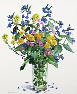 Ville blomster med Alkanet, 2021 (akvarell på papir) av Christopher Ryland