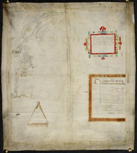 Kart over herregårder i Bayford og Goodmanston i Murston og Sittingbourne, co. Kent: 1590 (blekk og fargevask på vellum)