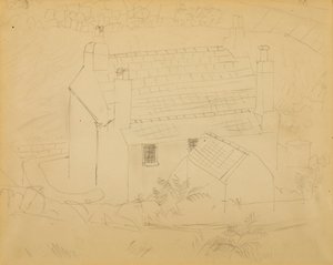 Cottage, Cornwall (blyant på papir) av Christopher Wood