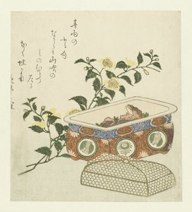Frosk og spray av Kerria Japonica av Chôtei Hisazumi