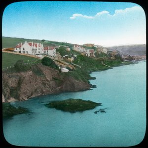 Fowey fra slottet, Cornwall, sent på 1800- eller begynnelsen av 1900-tallet