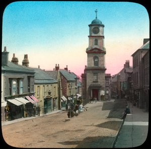 Rådhus og Market Street, Penryn, Cornwall, slutten av 1800- eller begynnelsen av 1900-tallet
