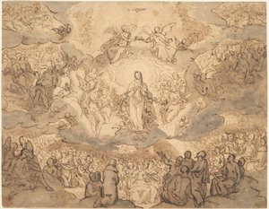 Jomfruen, himmelens dronning av Circle of Francesco Vanni
