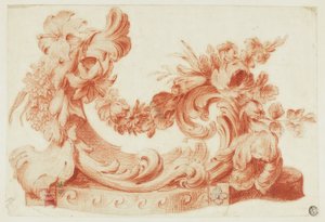 Ornamental design med blomster av Circle of Jean Baptiste Pillement