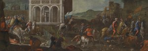 Saint Catherine av Siena forsvarer en by mot tyrkerne av circle of Vittore Carpaccio