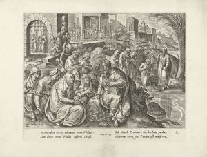 Paulus omvender kvinnene i Filippi Apostlenes gjerninger (serietittel) Acta Apostolorum (serietittel) av Claes Jansz. Visscher (II) (attributed to workshop of)
