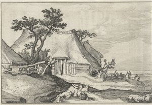 Gård og gjeter med sau og geit Landskap med gårder (serietittel)