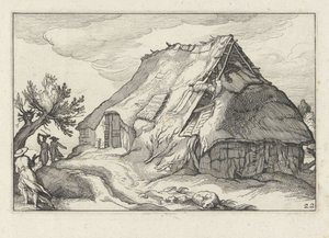 Gård med kollapset stråtak Landskap med gårder (serietittel) av Claes Jansz. Visscher (II)