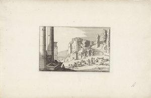 Kupert landskap med fontene og gjetere Italienske landskap med ruiner (serietittel) Variae antiquitates Romanae (serietittel på objekt) av Claes Jansz. Visscher (II)