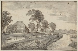 Vei mellom vassdrag i et polderlandskap av Claes Jansz. Visscher (II)