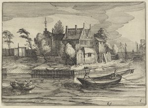 Slupper på en eiendom Hollandske landskap (serietittel) Amaeniores Aliquot Regiunculae (serietittel på objekt) av Claes Jansz. Visscher (II)