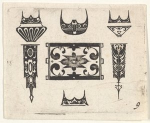 Svarttrykk med ni motiver, ca. 1620. av Claes Jansz Visscher