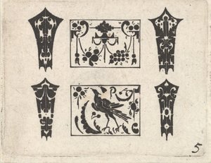 Blackwork-trykk med et symmetrisk Schweifwerk-mønster, ca. 1620. av Claes Jansz Visscher
