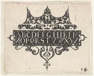 Svarttrykk med alfabetet, ca. 1620. av Claes Jansz Visscher