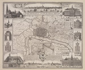 Plan for Antwerpen med prospekt for byen og de viktigste bygningene