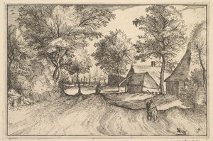 Village Road, plate 4 fra hertugdømmet Brabant, ca. 1610 av Claes Jansz Visscher