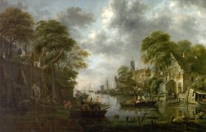 Elvescene med båter og figurer, 1665