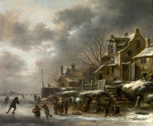 Vinterscene, elv med kunstløp, 1671