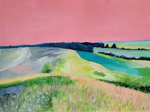 Drømmende landskap med rosa himmel av Claire Whitehead