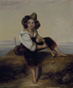 En bondegutt med en pipe, nær den flaviske akvedukten, ca. 1844 (olje på lerret)