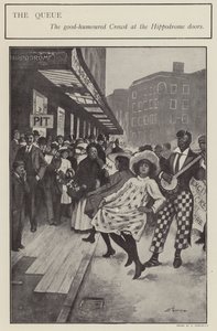 En godmodig kø utenfor dørene til London Hippodrome (litho) av Clarence F. Underwood