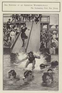 Havbading ved et svømmebasseng i New Jersey, USA (litho) av Clarence F. Underwood