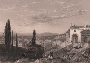 Panoramablick auf die Stadt Verona von der Kirche San Zeno in Monte, Venetien, Italien, Stahlstich von S Fisher nach einer Zeichnung von Clarkson Stanfield, ca. 14x12 cm