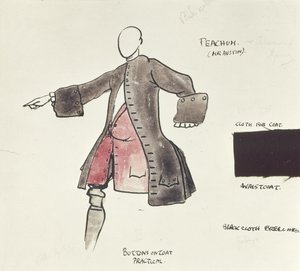 Kostymedesign for Peacham i The Beggars Opera, 1921 (penn, blekk og wc på papir)