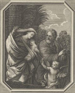 Flukten til Egypt, den hellige familien som går sammen med den unge døperen Johannes, tre..., ca. 1720-86.