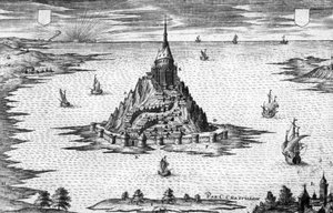 Mount Saint Michel i Normandie (Frankrike), gravering av Chastillon av Claude Chastillon